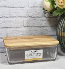 لیمون ظرف شیشه ای شیاردار1.1لیتردرب چوبی