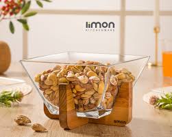 لیمون آجیل خوری شیشه ای پایه چوبی