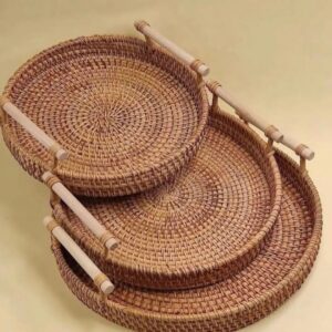 سینی حصیری 3 سایز دسته بامبو